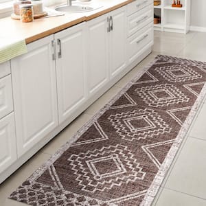 Marokko Diamond Tribal Brown/Beige 2 ft. x 10 ft. Medallion Indoor/Outdoor Runner Rug