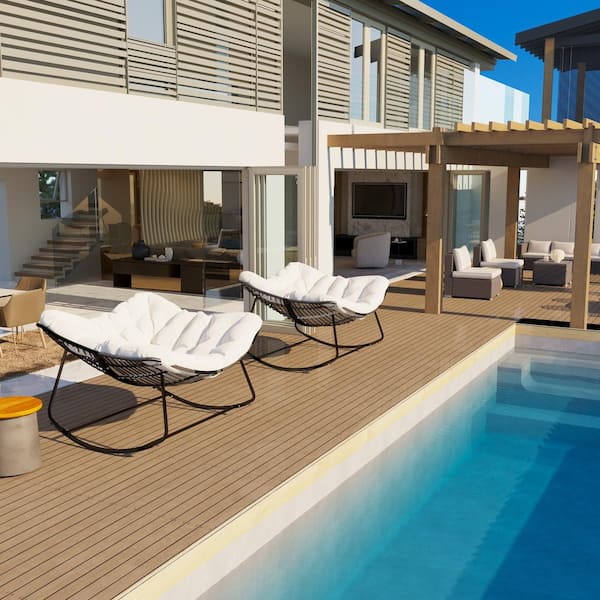 Cesicia Metal Outdoor Rocking Chair Dark Gray Frame with White Cushion Water-Resistant For Backyard, Patio, Poolside