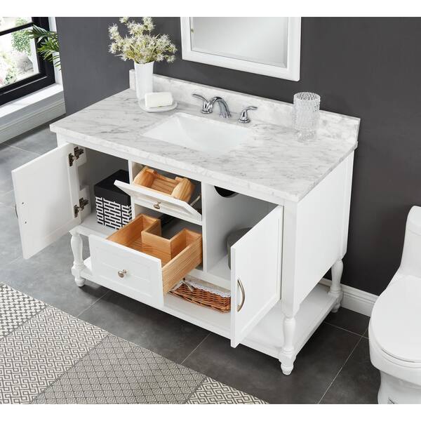 Tile Top Elizabeth 49 In W X 22 D 34 75 H Vanity White With Carrara Marble Basin Th0551 The Home Depot Carrara Marble Vanity Top, How Are Cultured Marble Vanity Tops Madeira