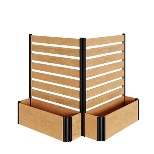 36 in. W x 45 in. H Outdoor Privacy Fence Panel w/ Planter Box Black Wood Decorative Fence Trash Enclosure, 2-Pack