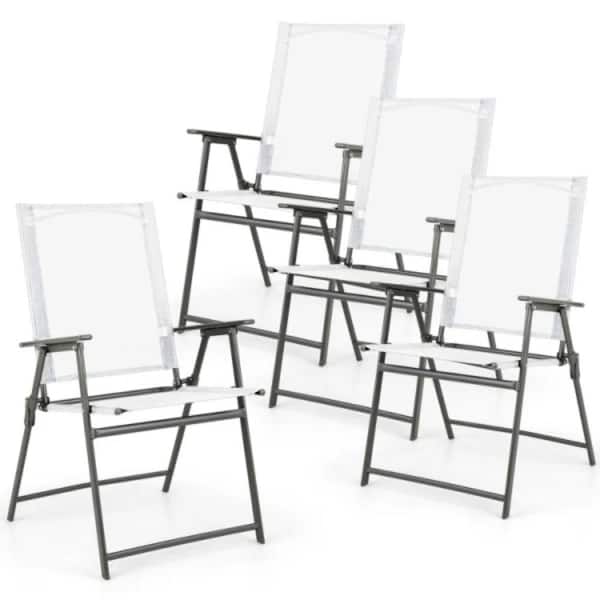 ITOPFOX Foldable Metal Outdoor Dining Chair in White (Set of 4)