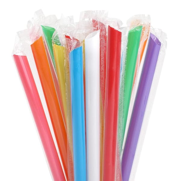 100-Pack Jumbo Boba Smoothie Straws 0.43 Inch Wide Individually Wrapped Disposable Plastic Straws 9.45