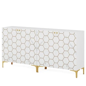Ahlivia White Wood 63 in. Modern Sideboards Buffet Cabinet, Accent Cabinet with Adjustable Shelves and Doors