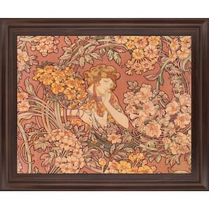 "Redhead Among Flowers" By Alphonse Mucha Framed Print Wall Art 28 in. x 34 in.