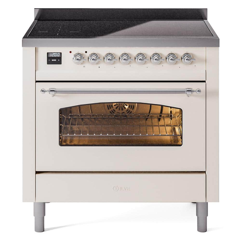 Nostalgie II 36 in. 6 Zone Freestanding Induction Range in Antique White with Chrome -  ILVE, UPI366NMPAWC