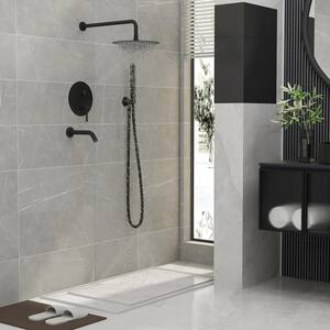 10 in. 3-Spray Wall Bar Shower Kit With Handhold Shower, Rain Shower Head, Tub Faucets Set With Valve in Black