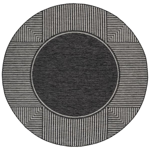 Beach House 7 ft. x 7 ft. Black/Gray Border Round Rug