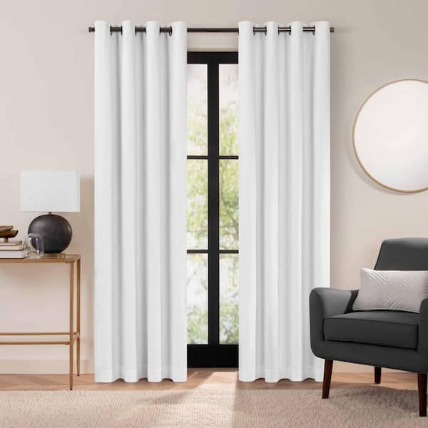 Eclipse Luxury Cotton Velvet White Solid Cotton 108 in. L x 50 in. W 100% Blackout Single Panel Grommet Curtain