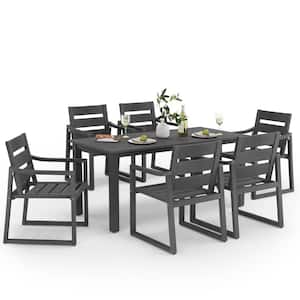 7-Piece Gray Recycled Plastic HDPS Outdoor Dining Set All Weather Indoor Outdoor Patio Table and Chairs with Armrest
