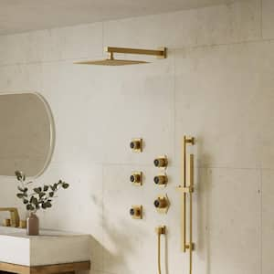 Multifunction Shower System 12 in. 5-Spray Square High Pressure with Hand Shower in Brushed Gold (Valve Included)