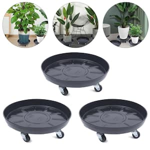 Plant Caddy Black Heavy-Duty Plant Stand with Universal Wheels Round Pot Trolley for Indoor Outdoor Flower Pot Tray