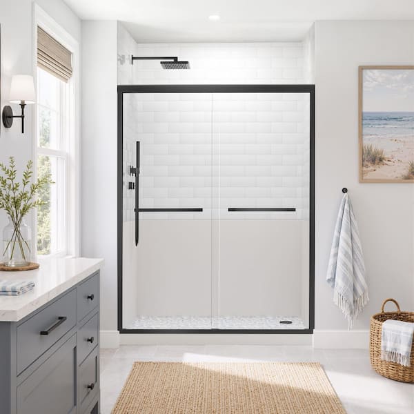 50-54 in. W x 72 in. H Double Sliding Framed Shower Door with Nano-Coated Easy-Clean Tempered Glass in Matte Black