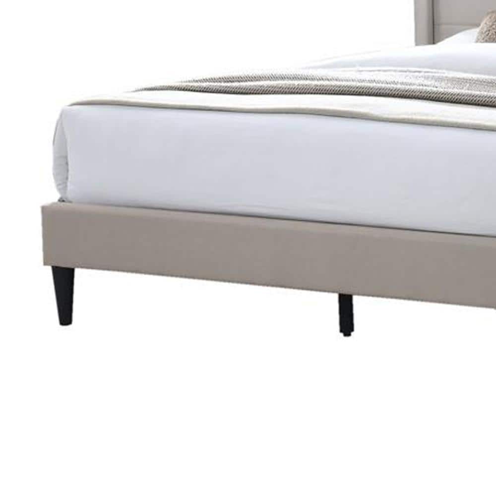 Kopa Queen Size Beige Upholstered Wood Frame Bed with Tufted Headboard