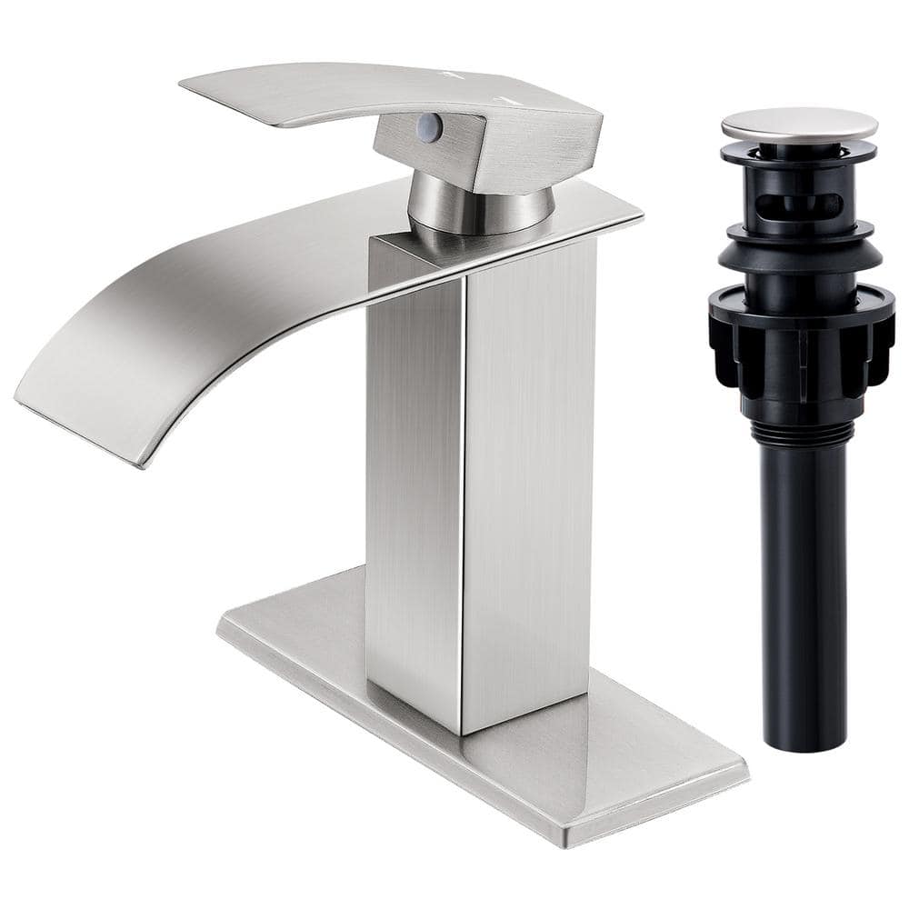 Waterfall Single Hole Single-Handle Low-Arc Bathroom Faucet With Pop-up Dra