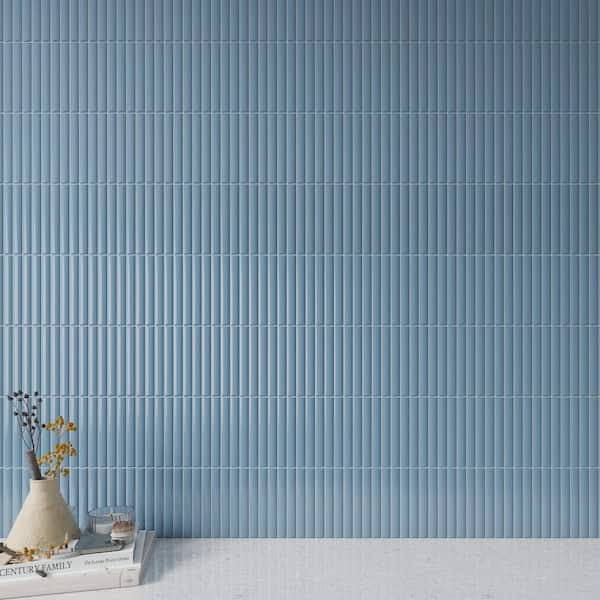 Spanish Lingot 12 in. x 24 in. x 9mm 3D Glazed Fluted Porcelain Wall Tile Case-Blue (5 Piece, 10.76 sq. ft. / Case)
