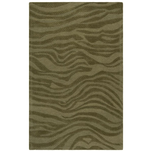 Ebony 3 ft. x 5 ft. Green Biophilic Modern Wave Area Rug