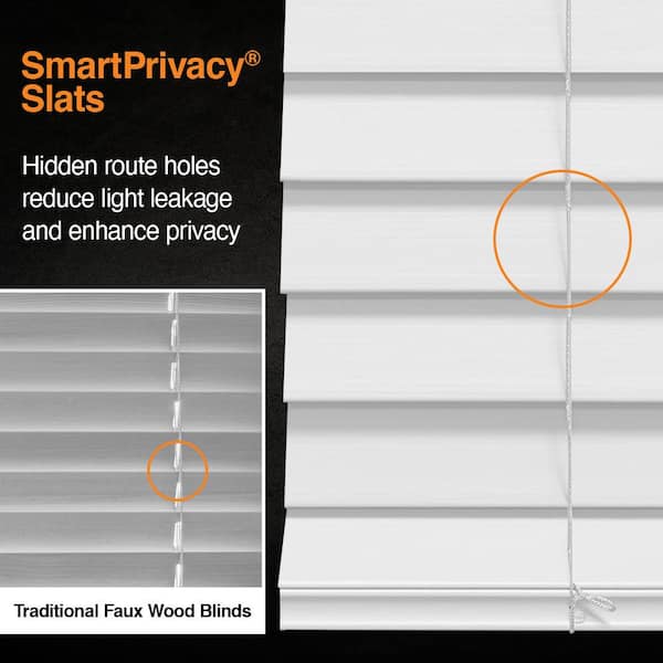 White Cordless Faux Wood Blinds for Windows with 2 in. Slats - 11 in. W x  72 in. L (Actual Size 10.5 in. W x 72 in. L)