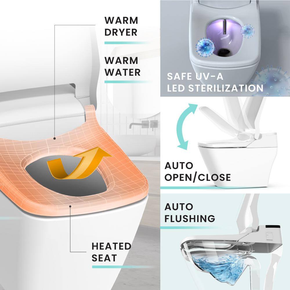 White Smart Bidet Toilet with Heated Seat and Auto Flush