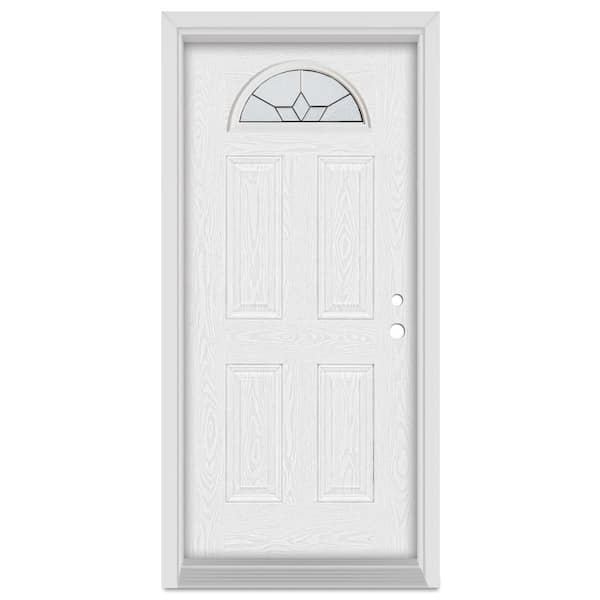 Stanley Doors 32 in. x 80 in. Geometric Left-Hand Half Moon Lite Patina Finished Fiberglass Oak Woodgrain Prehung Front Door