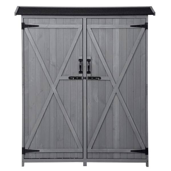 FORCLOVER 4.6 ft. W x 1.67 ft. D Gray Garden Outdoor Wooden Storage Shed Cabinet with Double Lockable Doors 7.68 sq. ft.
