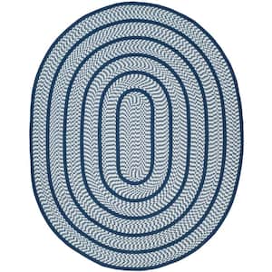 Braided Ivory/Navy 8 ft. x 10 ft. Oval Border Area Rug