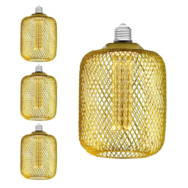 Feit Electric 25-Watt Equivalent Dim Vintage Specialty LED Light Bulb Mesh Cage Straight Filament Matte Gold Soft White 2700K (4-Pack)