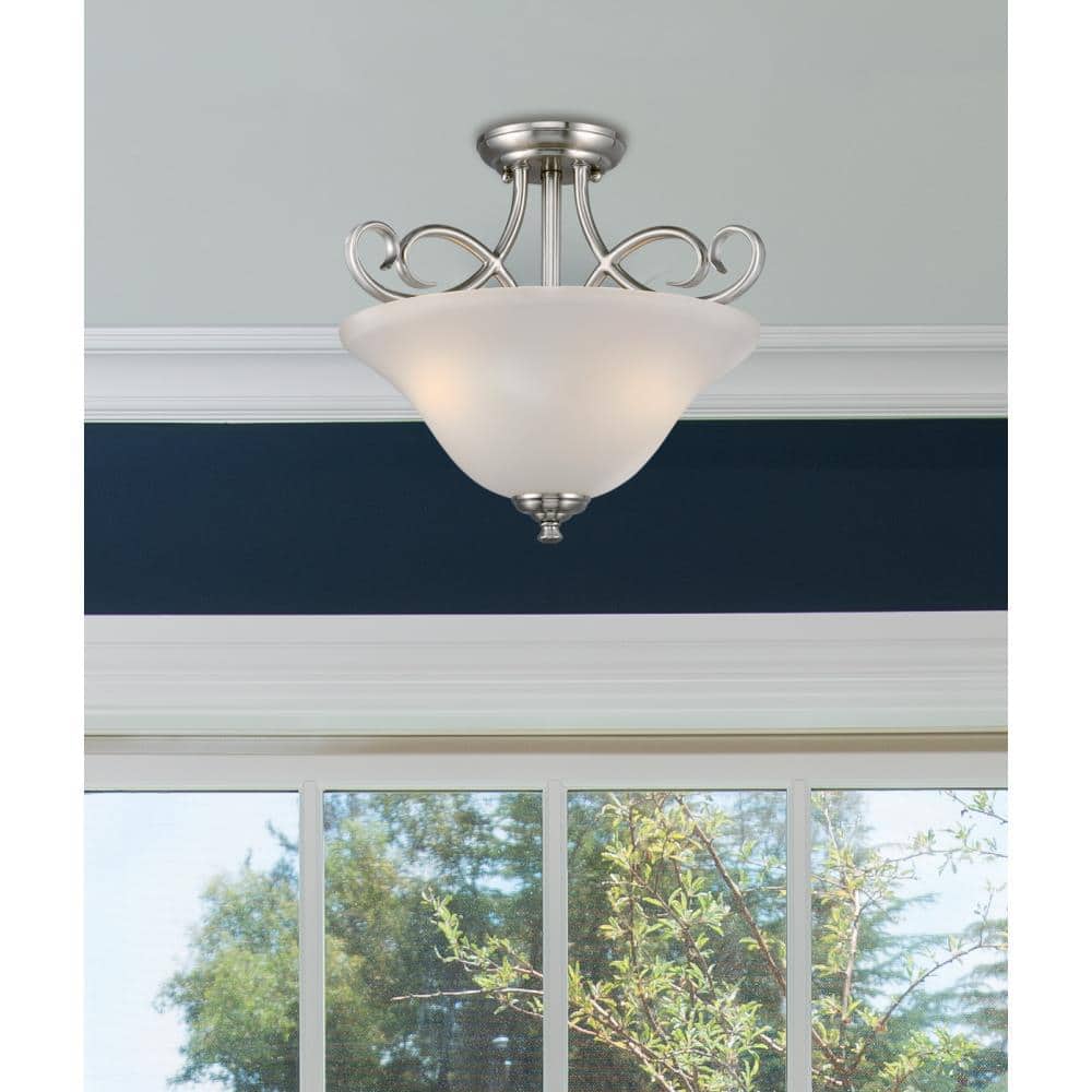 Dunmore Brushed Nickel and Frosted Glass 2-Light Ceiling Fixture
