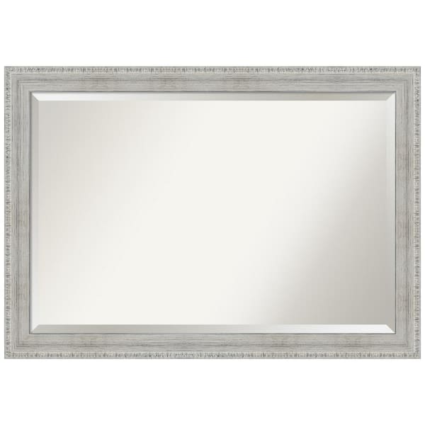 Amanti Art Rustic White Wash 40.5 in. x 28.5 in. Beveled Rectangle Wood Framed Bathroom Wall Mirror in White