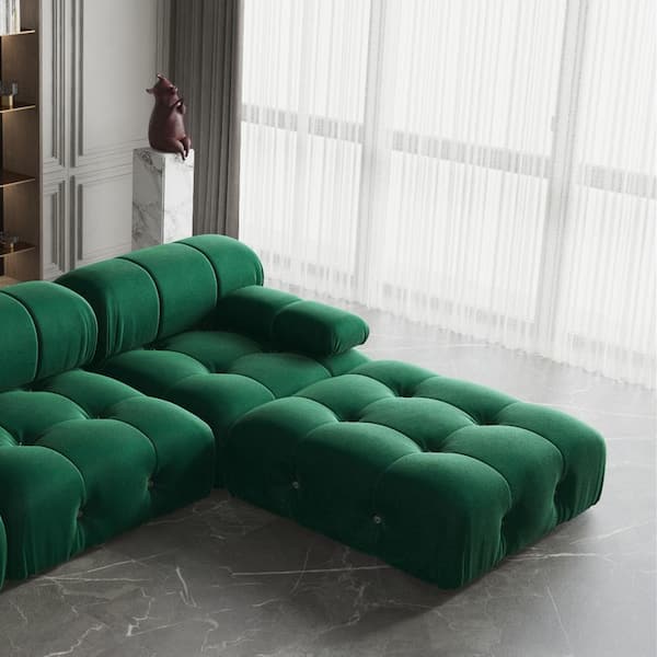 Magic Home 103.95 in. Free Combination Minimalist Sofa Convertible Modular Reversible 3 Seater Velvet Couch and Ottoman, Green