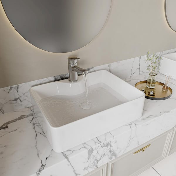 Denbigh 19 in. x 14 in. White Vitreous China Rectangular Vessel Sink with Faucet Hole