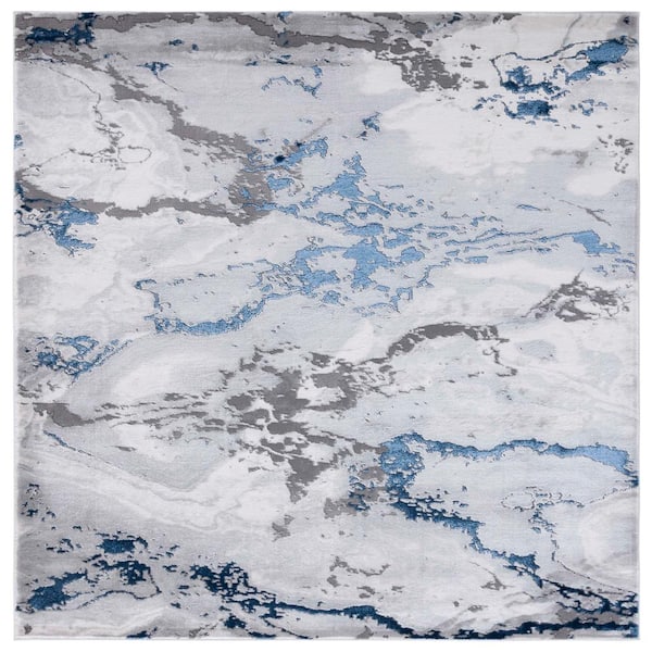 SAFAVIEH Craft Gray/Blue 7 ft. x 7 ft. Marbled Abstract Square Area Rug