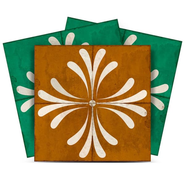 MI ALMA Green, Gold and Brown R305 4 in. x 4 in. Vinyl Peel and Stick Tiles 24-Pack