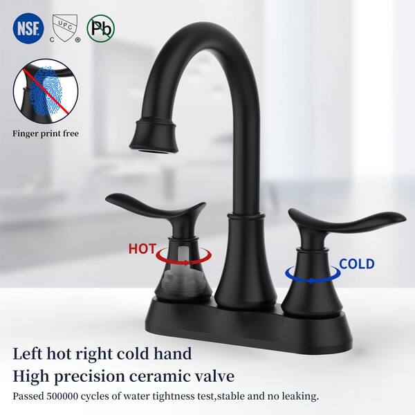 Cobbe 4" Centerset Bathroom Faucet - Matte Black With Pop-Up Drain & 360° Swivel Spout
