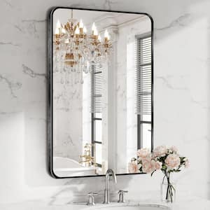 30 in. W x 40 in. H Black Vanity Rectangle Wall Mirror Aluminum Alloy Frame Bathroom Mirror