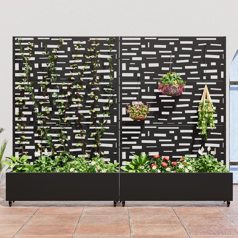 Set of 2-73 in. x 16 in. x 47 in. Black Metal Iron Planter Box with Attached Trellis for Climbing Vegetation price history on PriceWatchPro