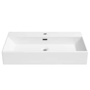Turner Crisp White Vitreous China 30 in. W x16 in. D Wall-Mount Vessel Bathroom Sink with Faucet Hole and Overflow