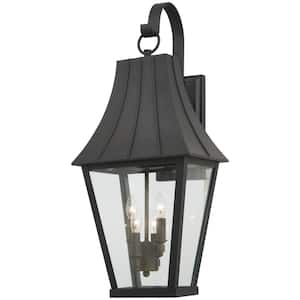 Chateau Grande 4-Light Sand Coal and Burnt Gold Outdoor Wall Lantern Sconce with Clear Glass