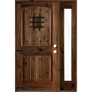 46 in. x 80 in. Mediterranean Knotty Alder Left-Hand/Inswing Clear Glass Provincial Stain Wood Prehung Front Door w/RFSL