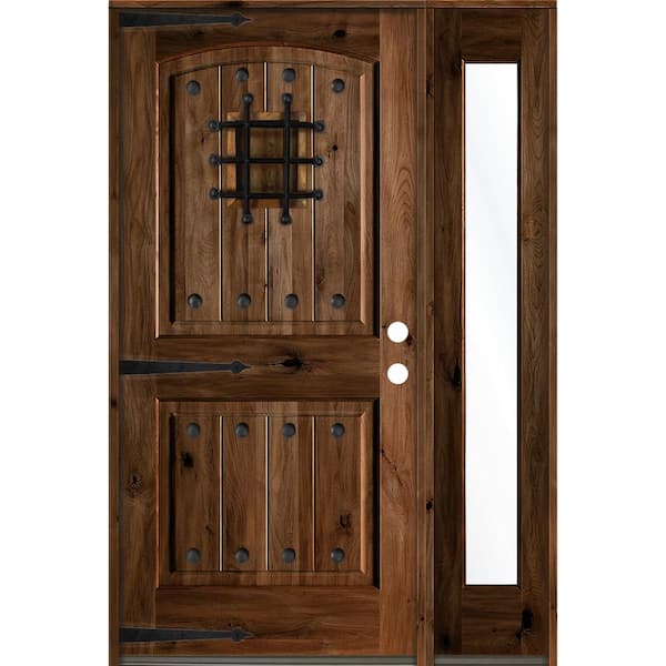 Krosswood Doors 50 in. x 80 in. Mediterranean Knotty Alder Left-Hand/Inswing Clear Glass Provincial Stain Wood Prehung Front Door w/RFSL