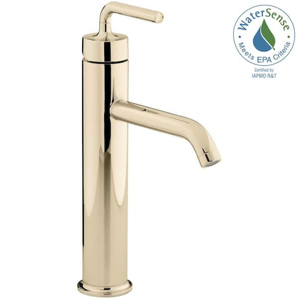 KOHLER Purist Tall 1-Hole Single Handle Low-Arc Bathroom Vessel Sink Faucet with Straight Lever Handle in Vibrant French Gold