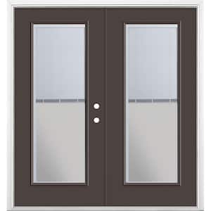 72 in. x 80 in. Willow Wood Steel Prehung Left-Hand Inswing Mini Blind Patio Door with Brickmold