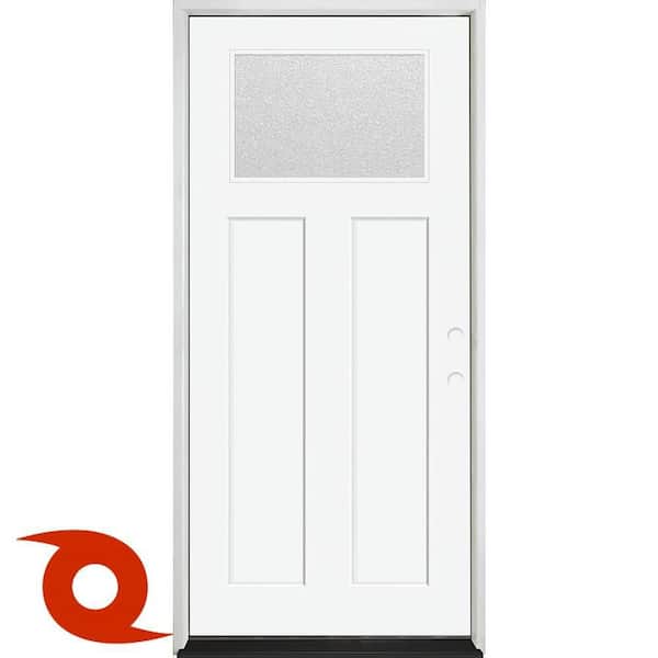 Palisade 36 in. x 80 in. 1/4-Top Lite Micro Granite Impact Glass LHIS Unfinished Fiberglass Prehung Front Door 4 in. Jb