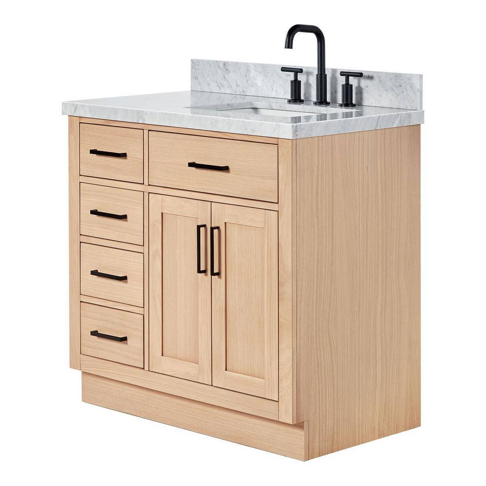 Oak Freestanding Single Vanity with Carrara Marble Top