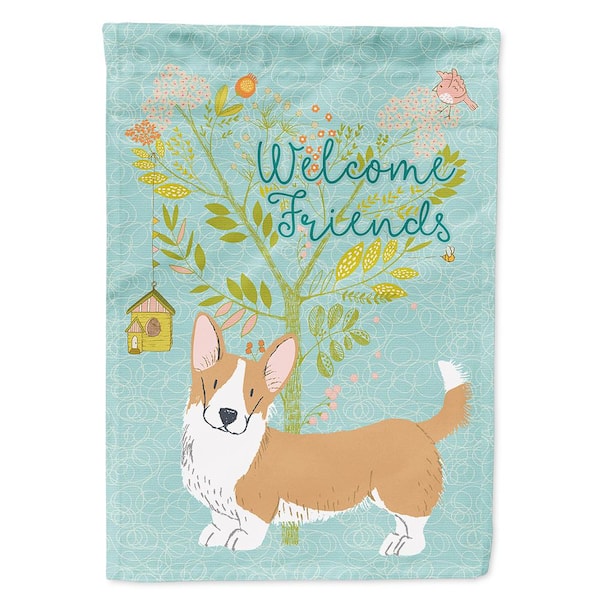 Caroline's Treasures 28 in. x 40 in. Polyester Welcome Friends Cardigan Welsh Corgi Tricolor Flag Canvas House Size 2-Sided Heavyweight