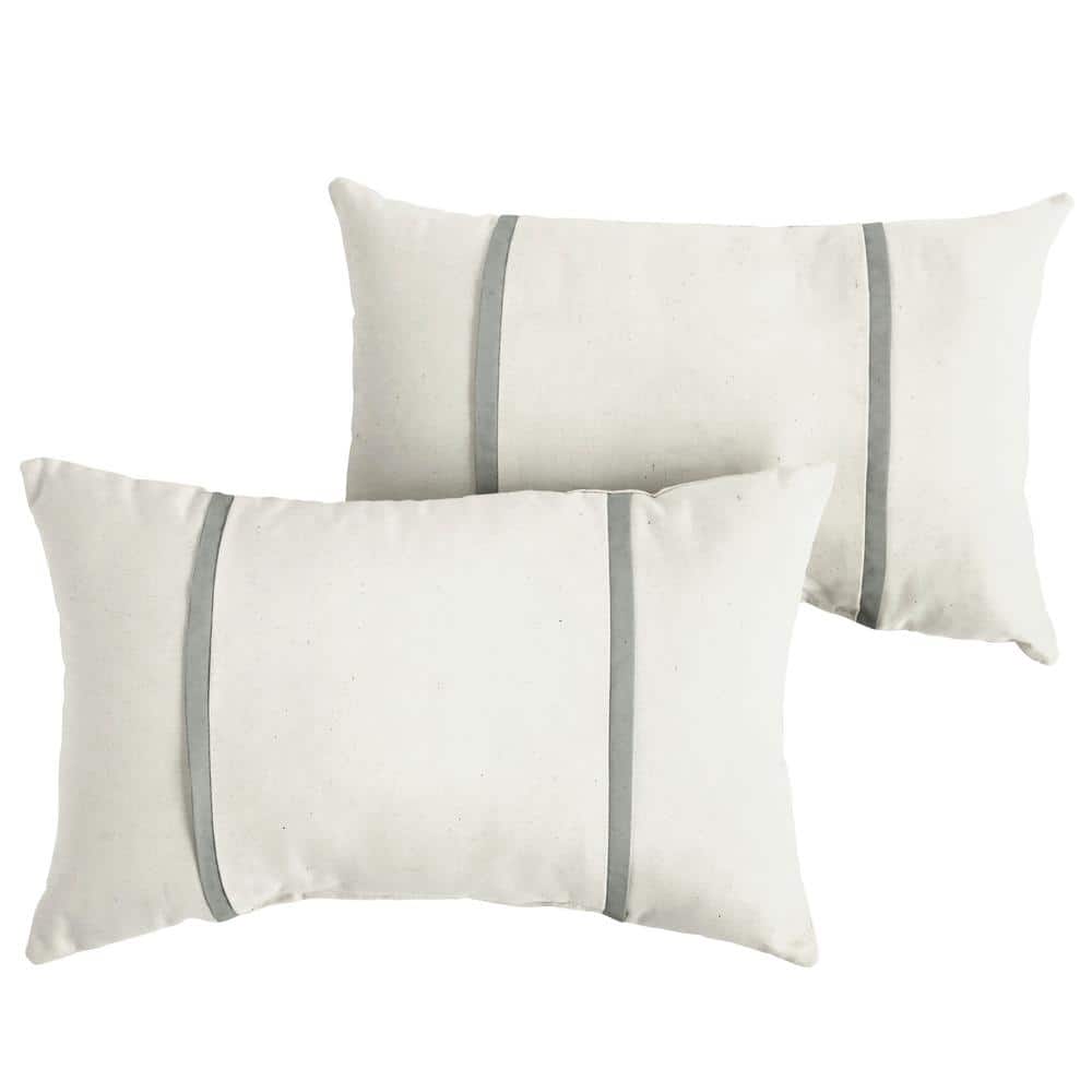 Sunbrella Ivory with Charcoal Grey Rectangular Outdoor Knife Edge Lumbar Pi