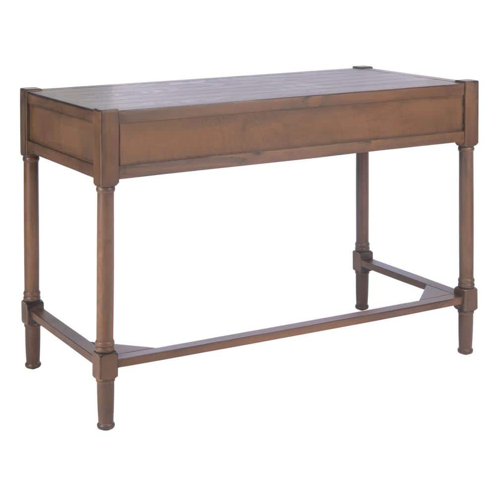 Filbert Traditional Carved Brown Wood Writing Desk with Drawers