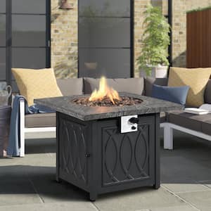32 in. Metal 50,000 BTU Propane Fire Pit Table Patio Gas Fire Pit with Lid and Lava Rock