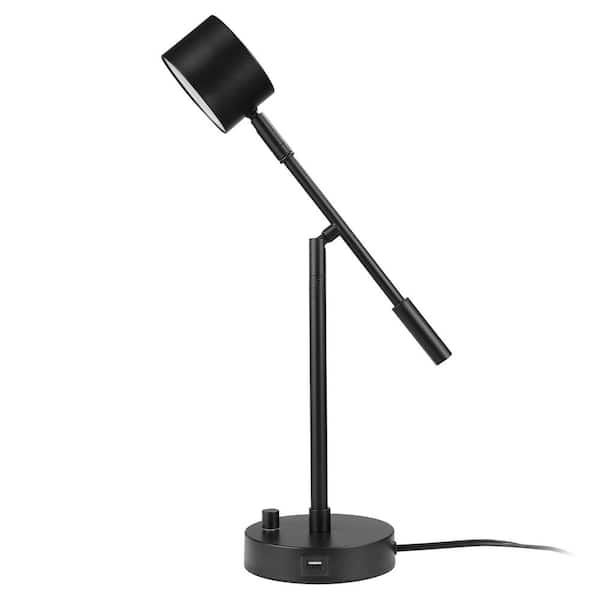 Globe Electric Aristocrat 16 in. Matte Black LED Integrated Desk Lamp with 2.1A USB Port