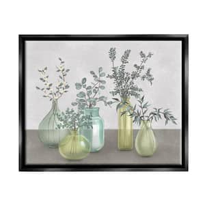 Plants In Vases Neutral Grey Design by Ziwei Li Floater Frame Nature Wall Art Print 25 in. x 31 in. . .