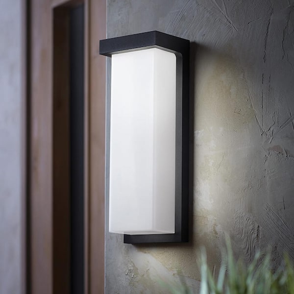 Skeet Black Modern Integrated LED Outdoor Hardwired Garage and Porch-Light Lantern Sconce